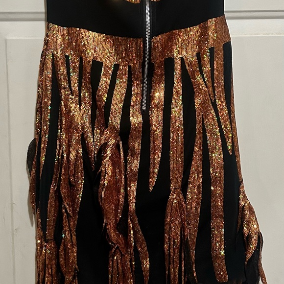 Blowout Cosplay Bumble Bee Black and Gold Sequin Fringe Dress! - Picture 7 of 7